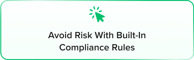 a green square with the words avoid with built compliance rules