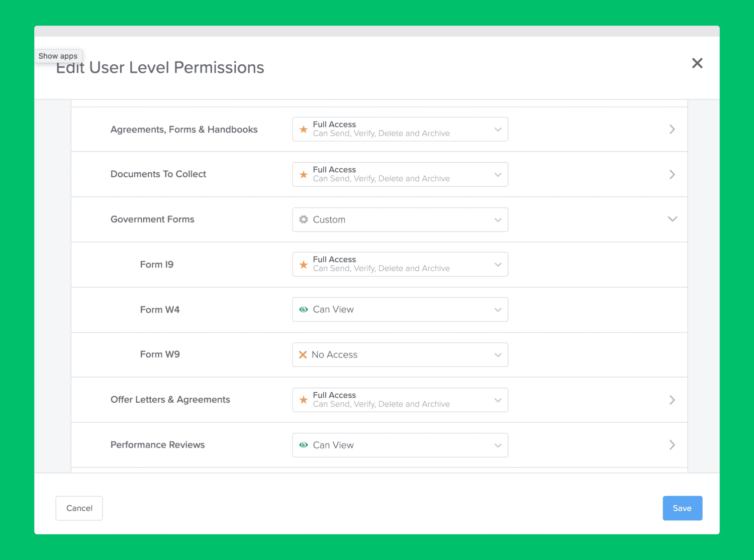 the user permission screen with the user permission button highlighted
