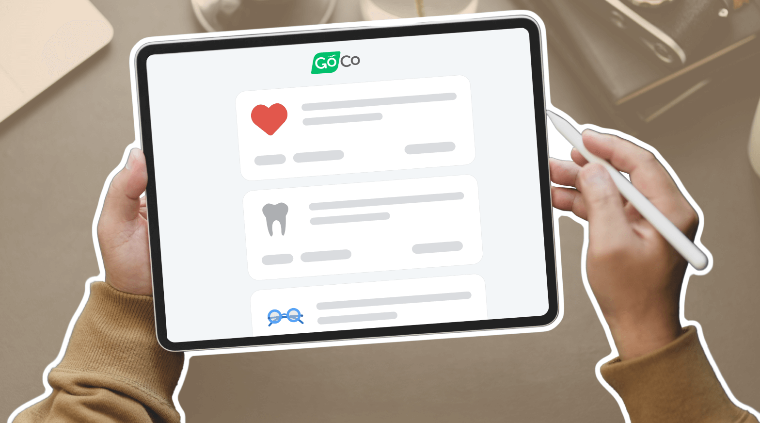 a person holding a tablet with a message on it