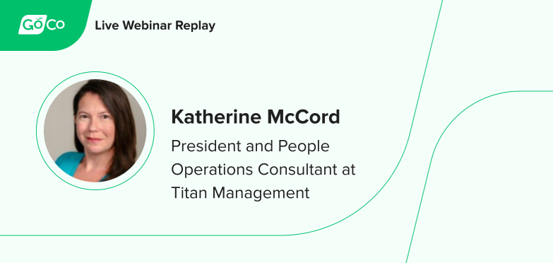 a woman in a blue shirt and a green background with the words katherine mcc, president of operations