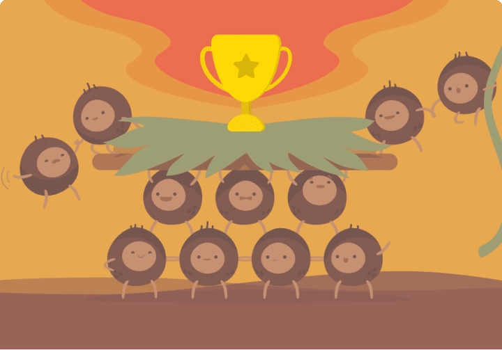 a cartoon character with a trophy in his hand