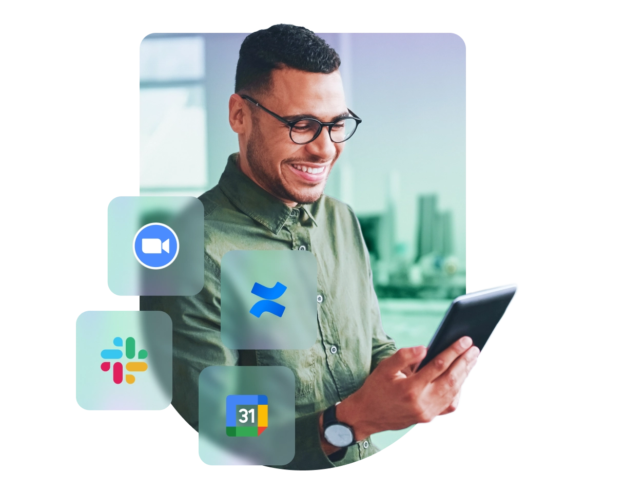 a man in glasses using a tablet