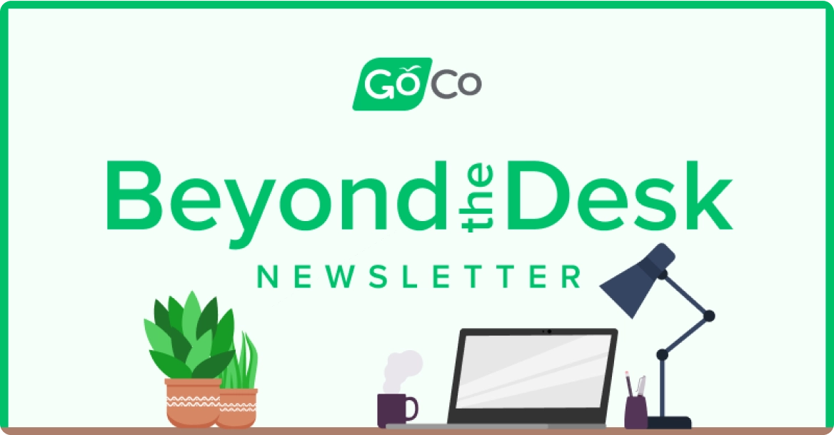 a desk with a laptop and a plant on it