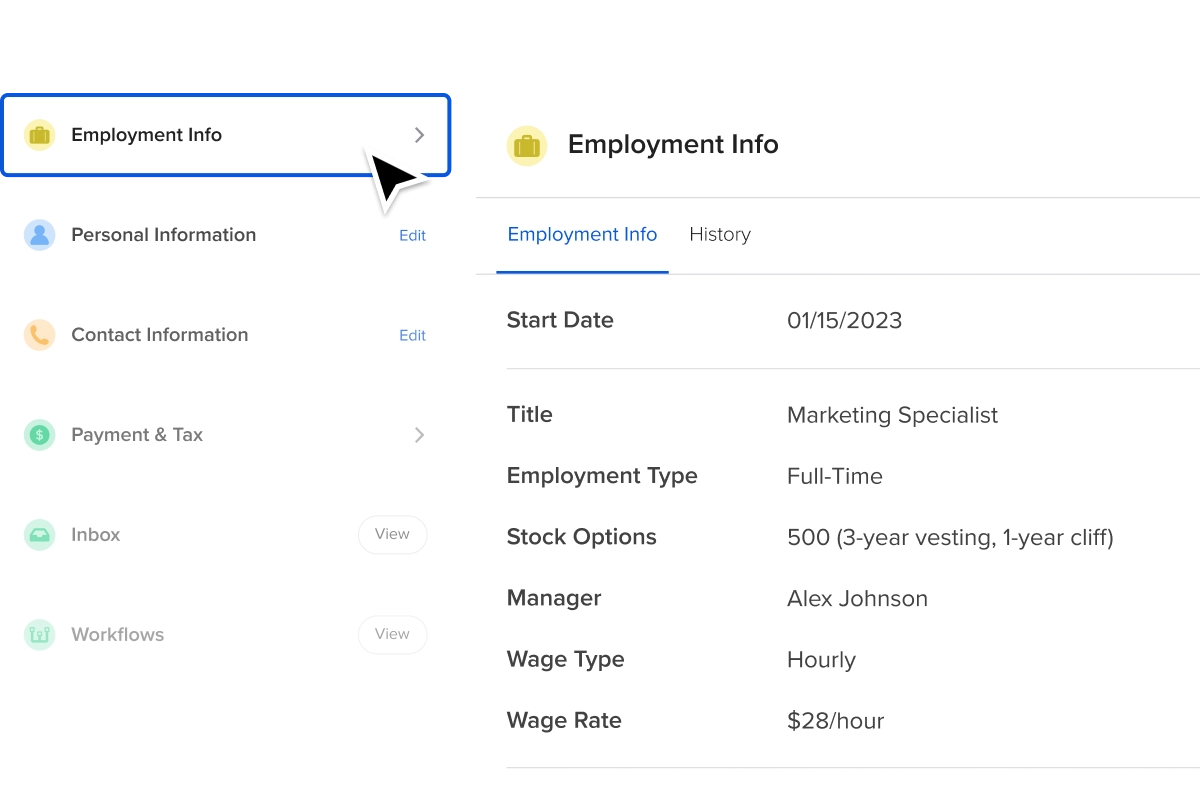 the employee profile in the employee profile