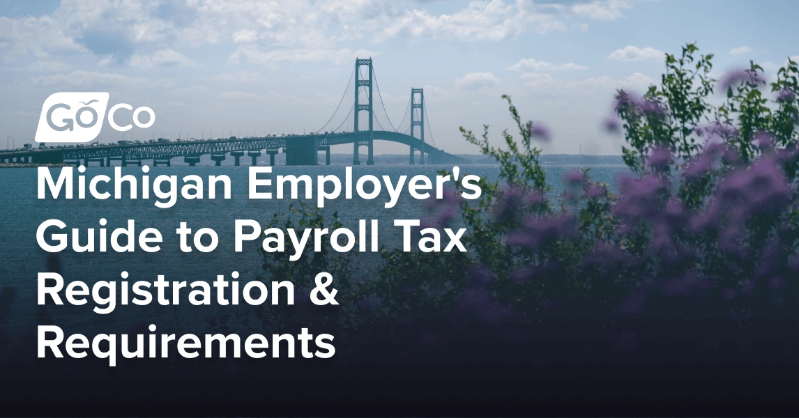 Shot of Mackinac Bridge through purple flowers on summer day in Michigan.