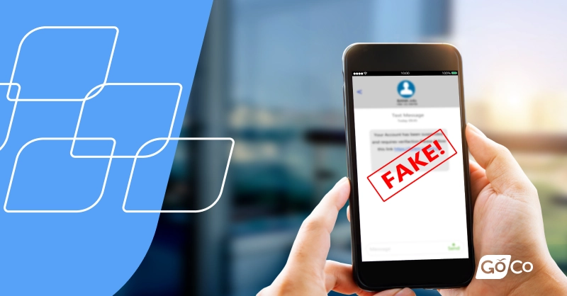 A person holding a smartphone that shows a text message with the word fake written across the screen