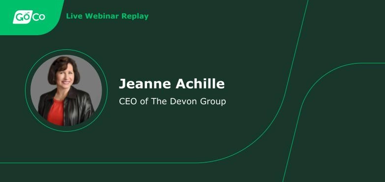 a woman in a black jacket and red top with the words ' live webinary '